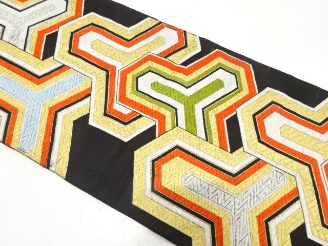 JAPANESE KIMONO / ANTIQUE FUKURO OBI / SILK / WOVEN BISHAMON KIKKO PATTERN